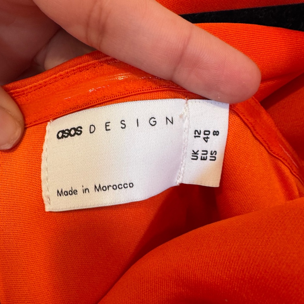 SOLD: ASOS Design Orange Off-Shoulder Midi Bodycon Dress Womens 8 Like New - Picture 6 of 7